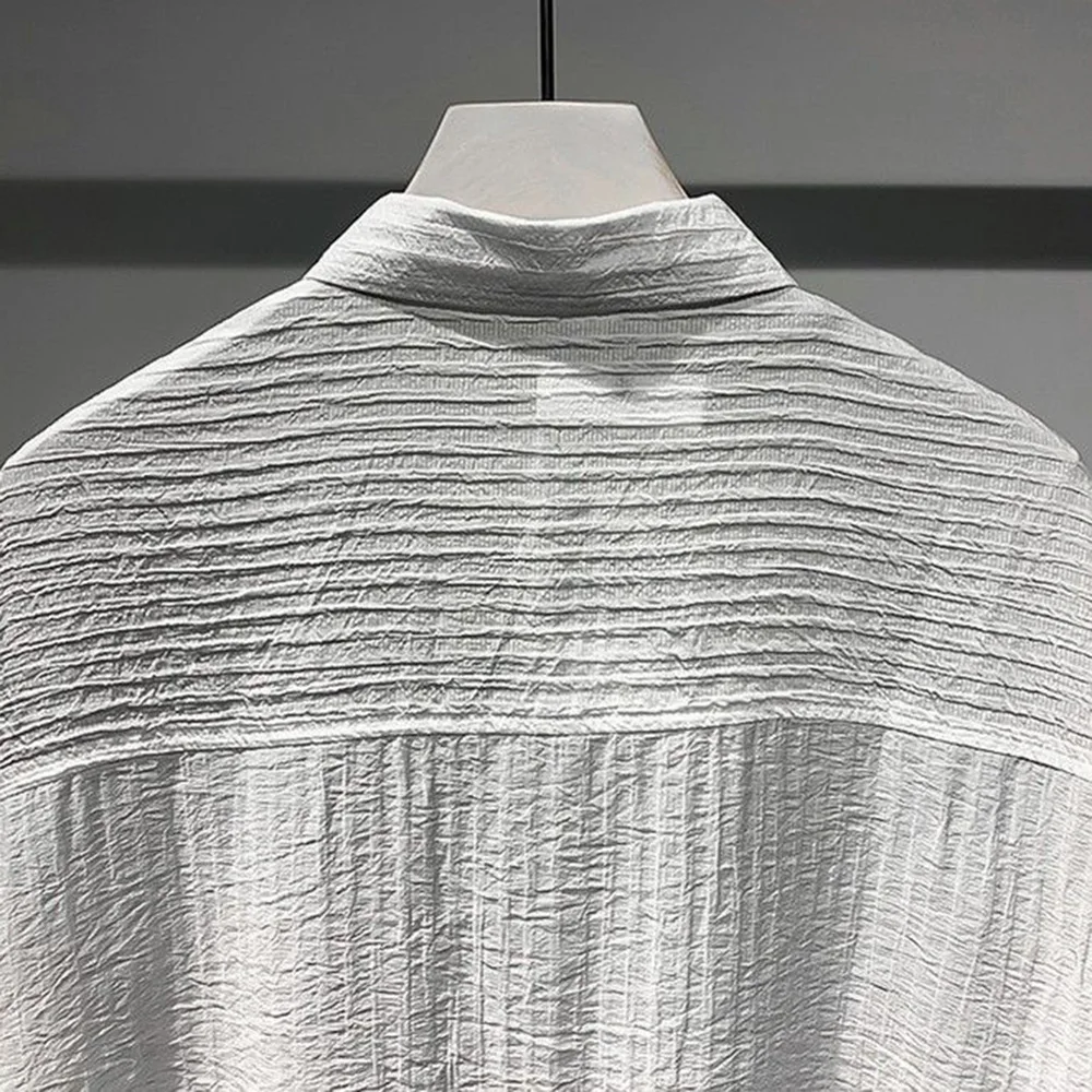 Y2K Mens Shirt Patchwork Striped Pocket Short Sleeved Shirt Summer Casual Tassel Sequin Fashion Japanese Top Men's Clothing 2024