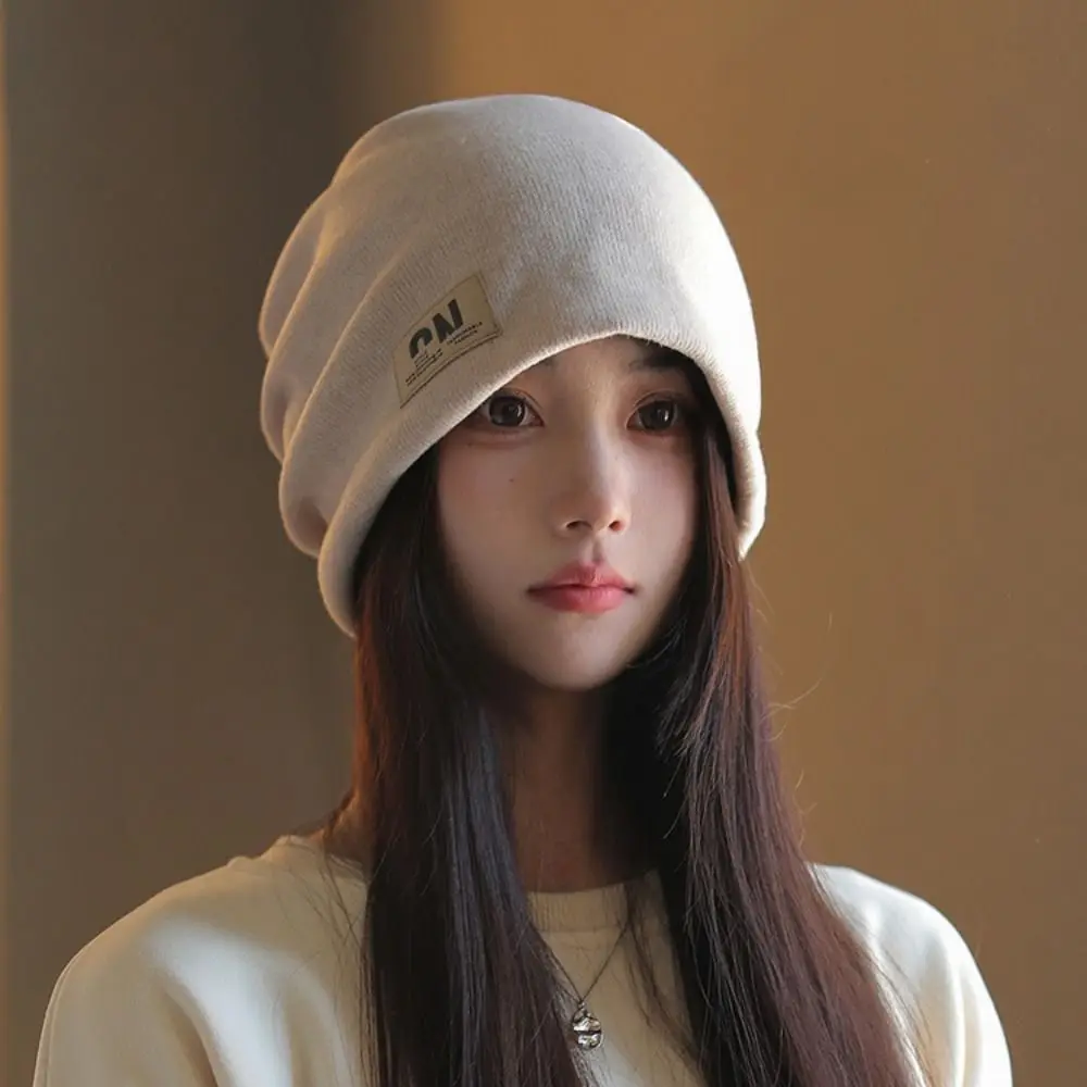 

Harajuku Thickened Fleece Knit Beanies Coldproof Korean Style Plush Beanies Hats Baggy High Quality Letter Pullover Hats Winter