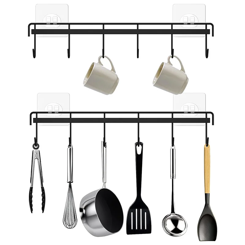 Kitchen Utensil Storage Rack Wall Mount Adhesive Kitchen Hanger Holder Space Saving Kitchen Organization Wall Hooks