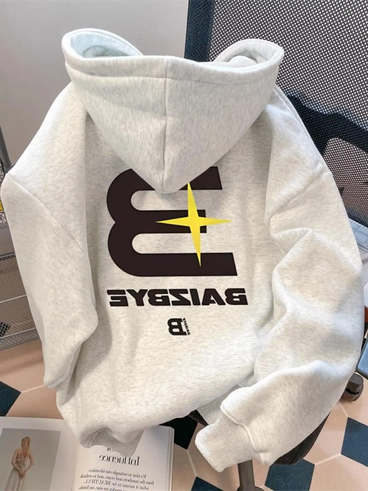 

Large Size 300 Pou American Sle Ins Hong Kong Sle Letter Couple Hat Sweatirt Men Loose Heavyweight Upper Apparel