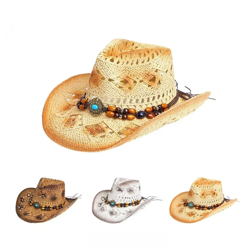 Neue Stroh Cowgirl Hut Unisex Strand Hut Kuh Junge Hut Mit Hut Band Für Männer Frauen Atmungsaktive Leichte Sonnenschutz – Detail 1
