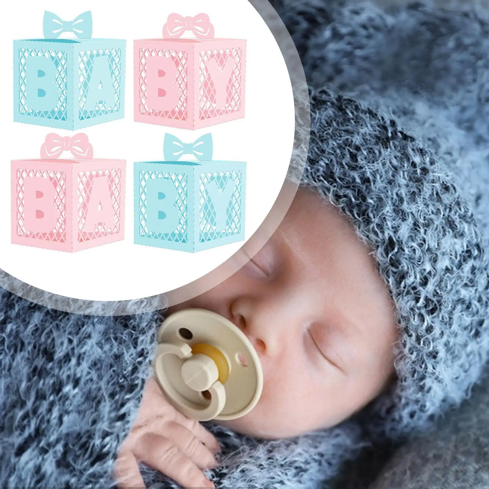 Scatole per bambini da 4 pezzi con lettere, design di blocchi ABY, doccia per ragazze e ragazzi, scatola per blocchi sullo sfondo per baby shower, decorazioni per scatole scavate