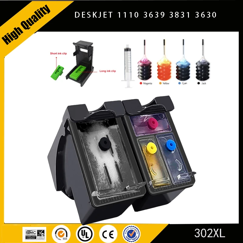 Einkshop for hp 302XL 302 Refillable Ink Cartridge for hp302 Deskjet 1110 3639 3831 3630 Envy 4650 4525 4527 European Printer