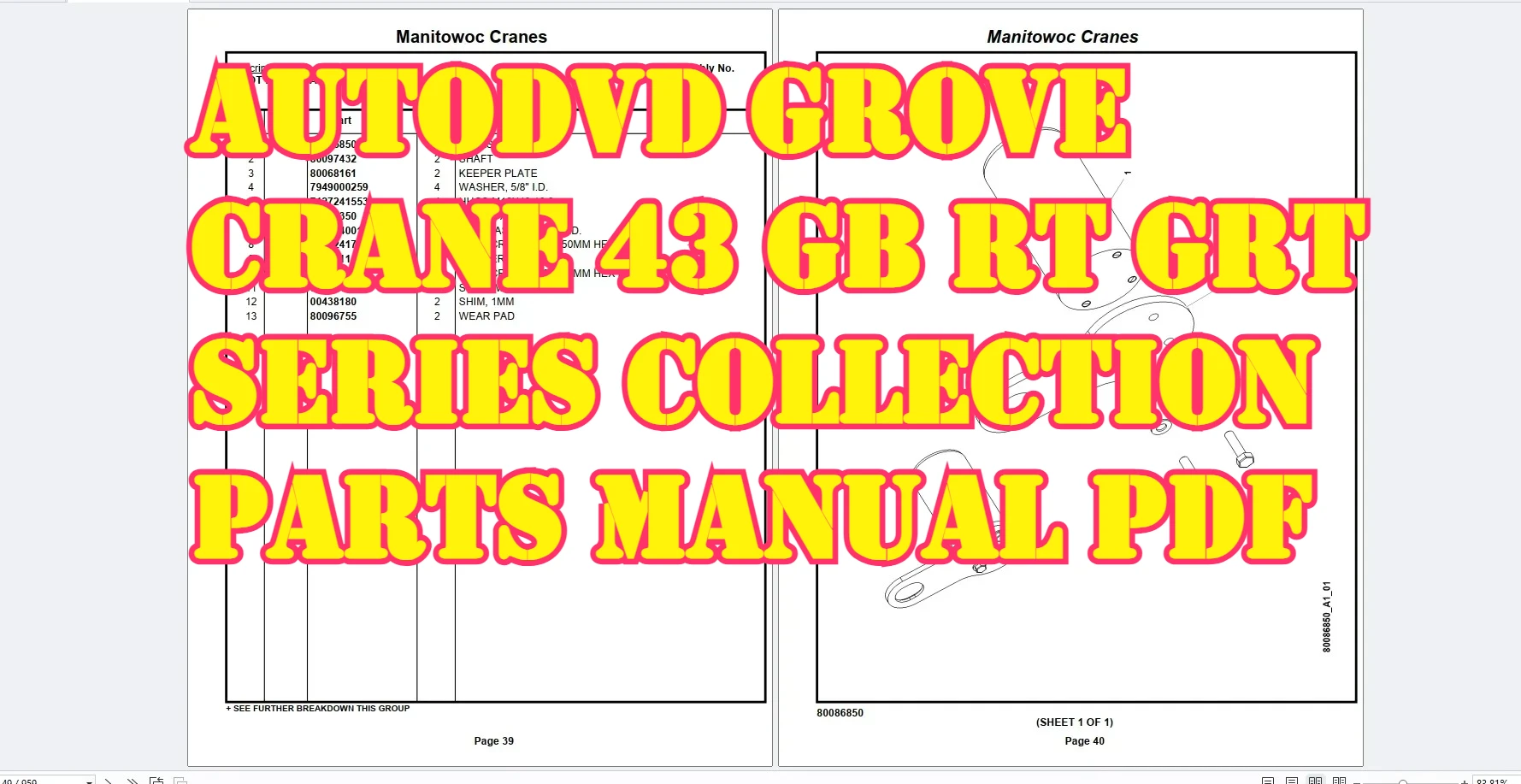 AutoDVD Grove Crane 43 Gb RT GRT Series Collection Parts Manual PDF