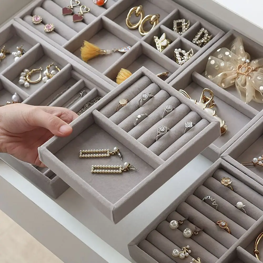 Portable Velvet Jewelry Tray Stackable Showcase Ring Storage Box Jewelry Holder Jewelry Display