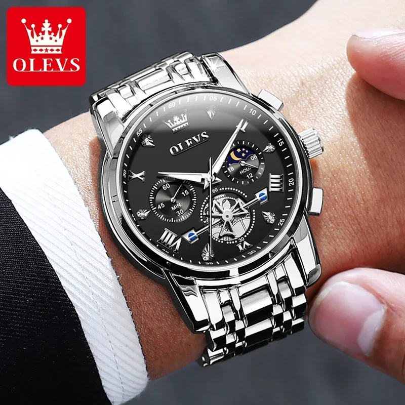 OLEVS Luxury Business Man Watch Stainless Steel Fashion Waterproof Watch for Men High Quality Multifunction Men's Wrist Watches