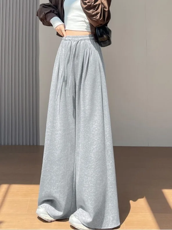 Pantaloni Sportivi Americani a Vita Alta con Gamba Larga per Donna, Casual, Comodi, Dritti, Lunghi fino al Pavimento