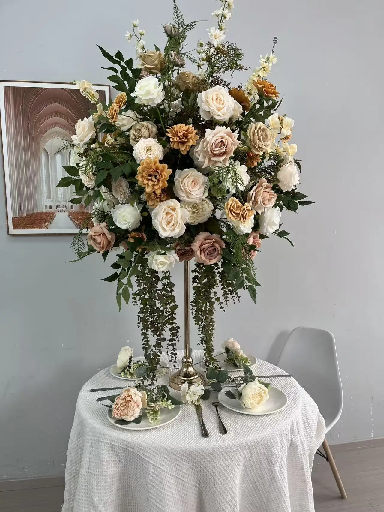 Champagner-Seiden-Kunstblumenkugel Großhandel Hochzeits-Wegleit-Pomander-Kugel für Hochzeitssaal, Bühne, T-Tisch und Eventdekoration – Detail 5