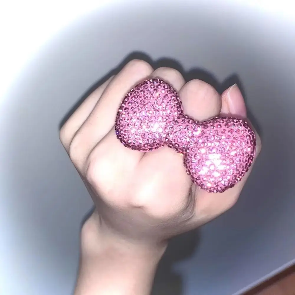 Fashion Adjustable Pink Bow Rings Opening Rings Sparkle Bow Women Finger Ring Sweet Shiny Bowknot Y2k Millennial Ring Cute Girl