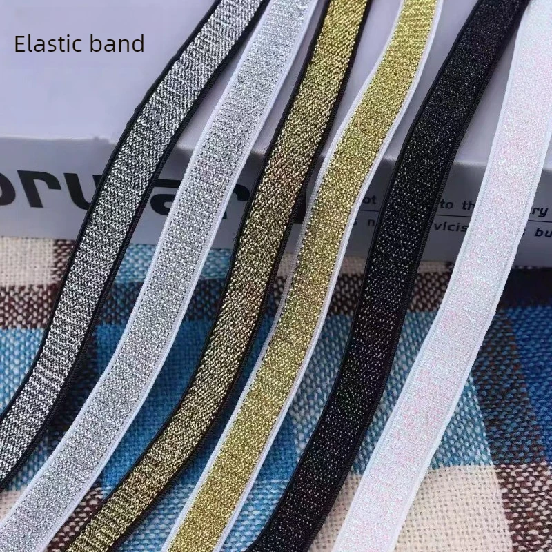 2/5Meter Nylon Base Gold Silver Glitter Elastic Band 1‑2cm Sparkle Sewing Ribbon Trim for Kids Garment Waistband DIY Craft