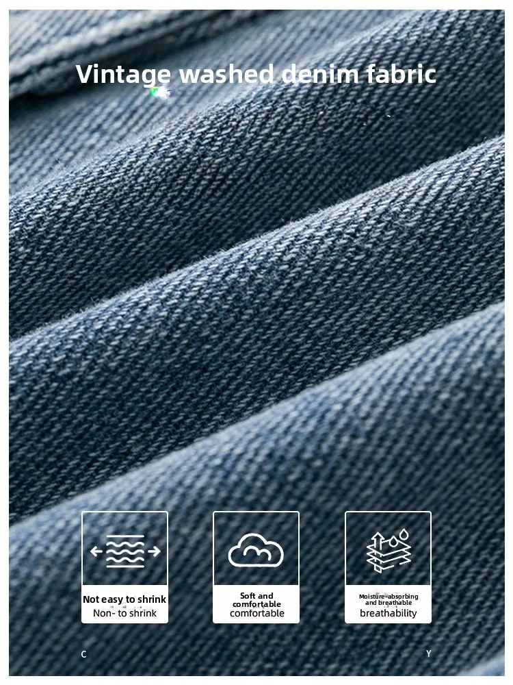 جينز أمريكي عالي الشارع متعدد كيت للرجال صيفي ريترو عصري رفيع وفضفاض غير رسمي مستقيم الساق ملابس عمل مزيج القطن