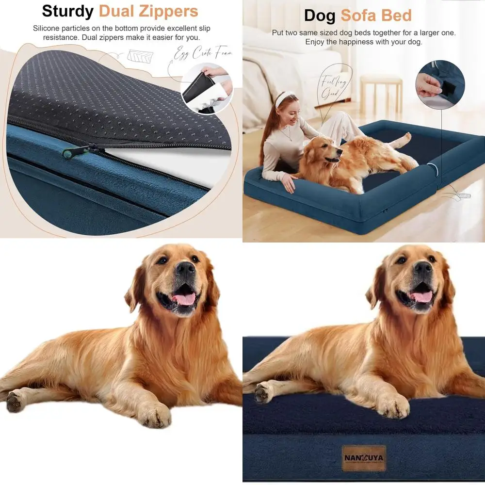 

Ортопедическая кровать для собак XL с пеной с эффектом памяти и съемным чехлом — темно-синий