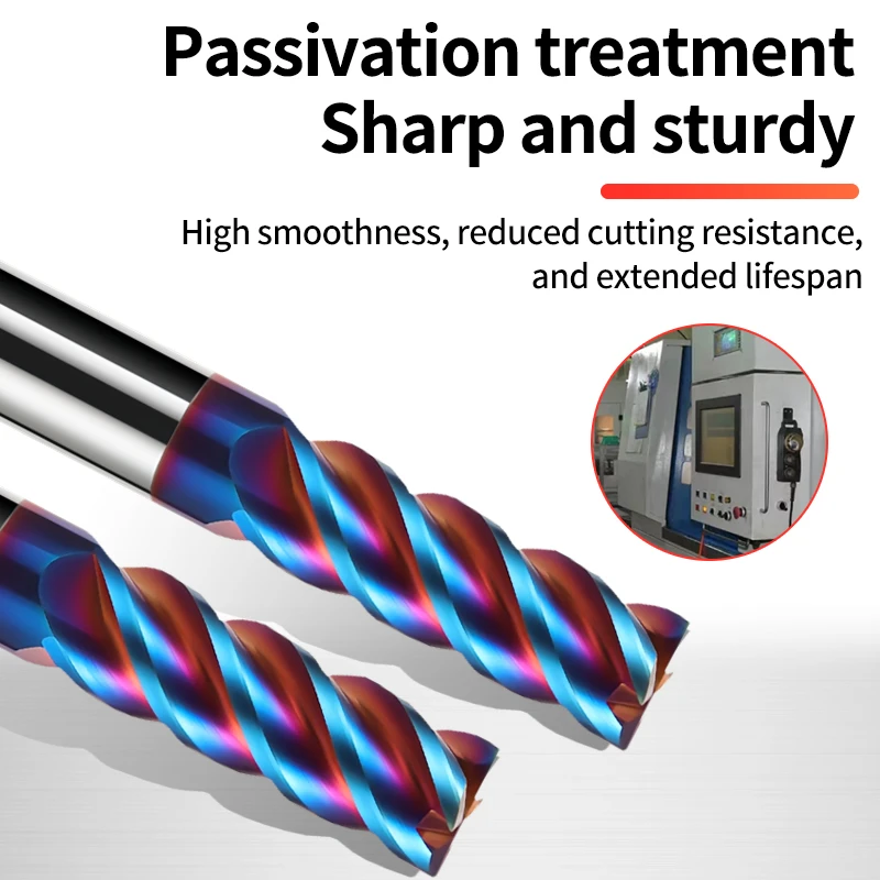 

CNC Carbide Flat End Mill Tungsten Cutter 2 4 Flute Metal Steel Machining Tool Key Face Square Router Bit 6 8 12 Shank HRC55