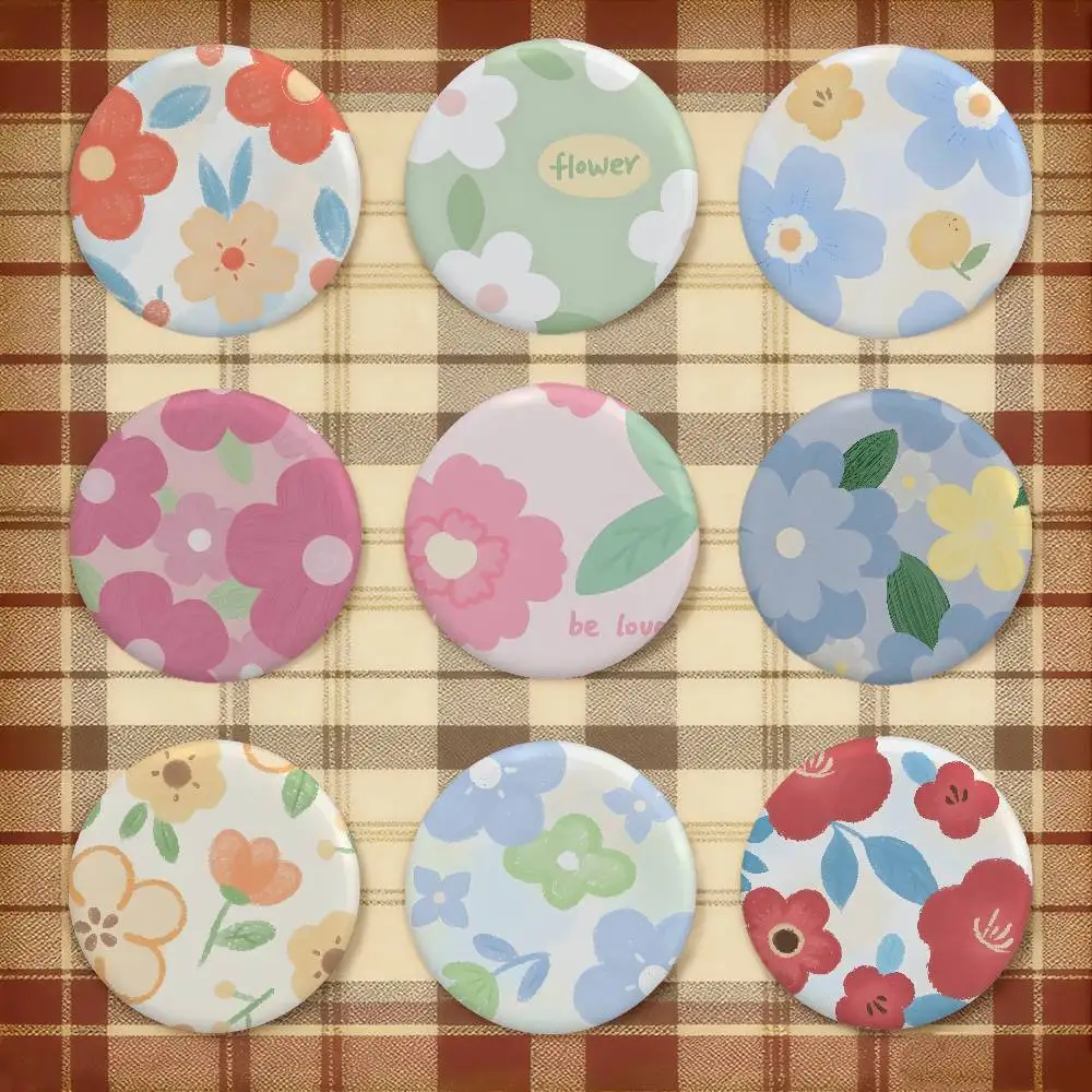Flowers Hand Drawn Brooches Stylish Ornament Pins Exquisite Round Badge Bag Accessories Jewelry Gifts