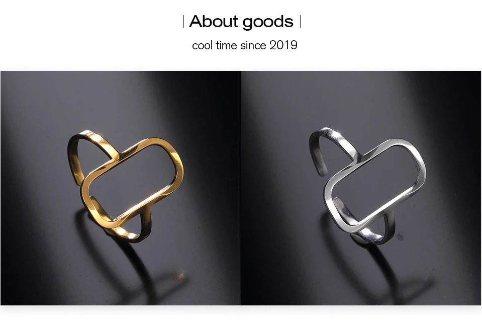 COOLTIME Rechteckige geometrische Ringe, offen, verstellbar, Edelstahlringe für Männer und Frauen, Statement-Schmuck, Geschenk, 2026, Neu – Detail 3