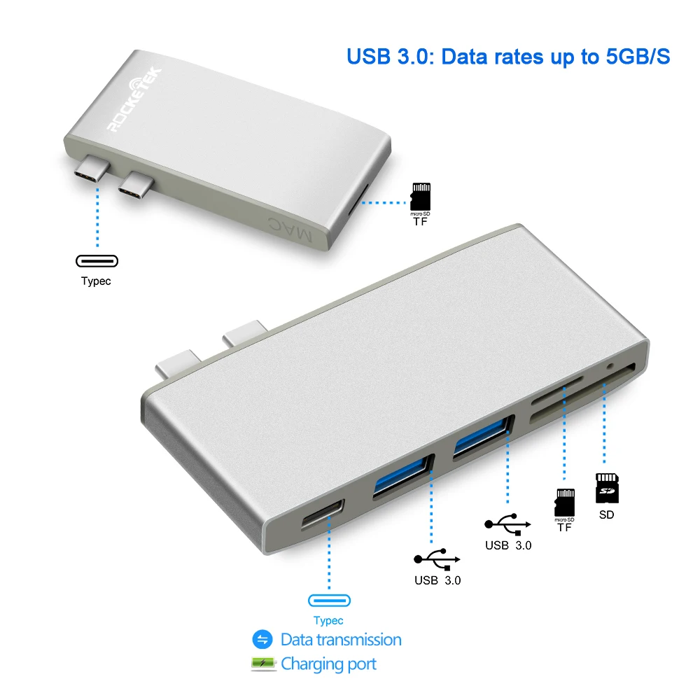 multi type c 3.0 USB hub port adapter Power Interface splitter SD/TF Card Reader for MacBook pro pc laptop accessories