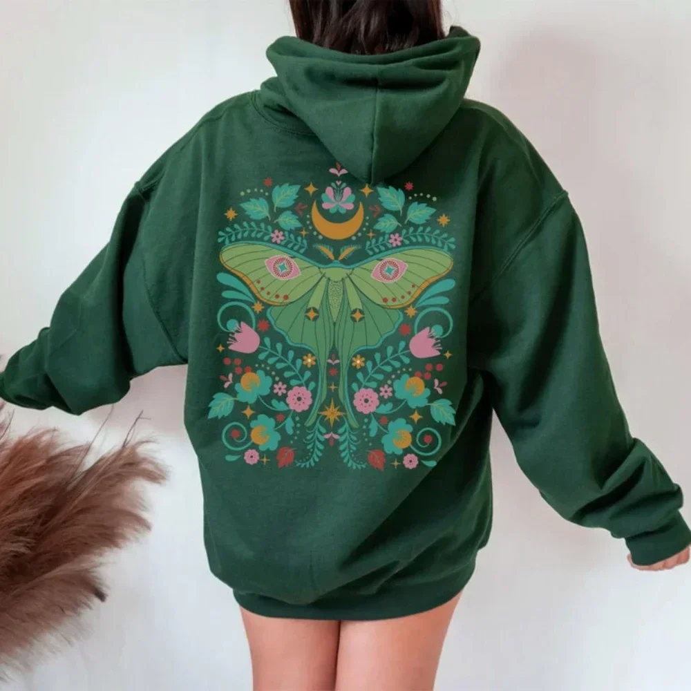 Moth Hoodie Luna Moth Sweatshirt Dark Academia Clothing Cottagecore Top Witchy Sweater Insect Tshirt Bug Goblincore Moon Phases