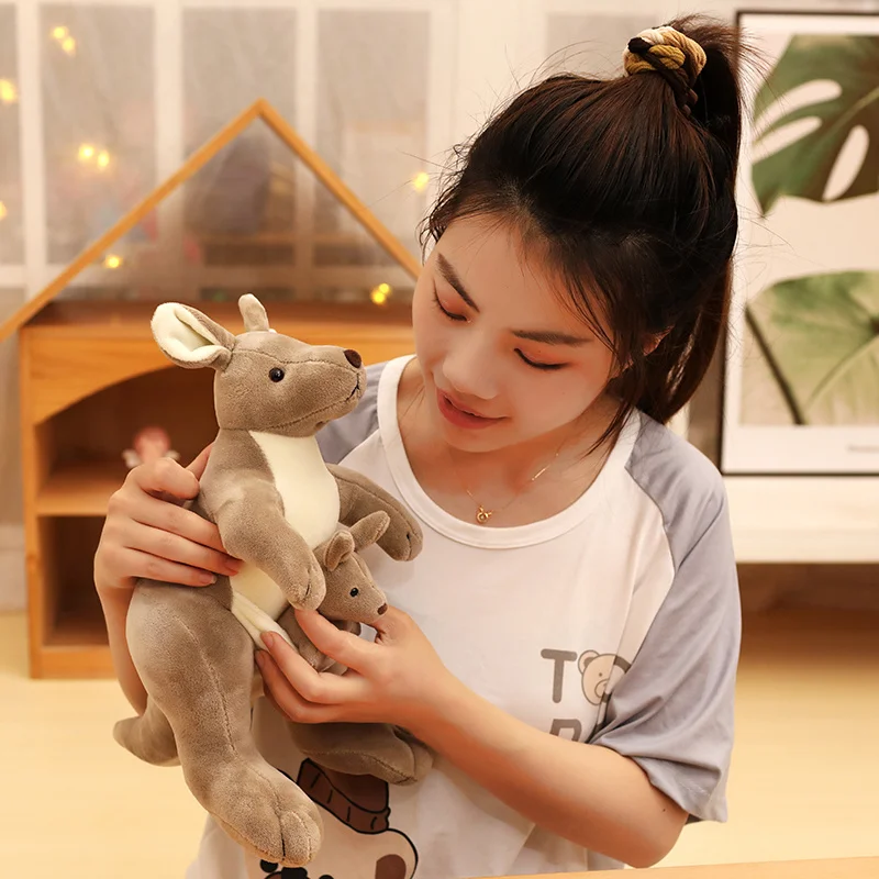 Simulation Cute Mother-Child Kangaroo Doll Plushies Toys Soft Stuffed Animals Real Life Kangaroo Dolls for Baby Kids Gifts Decor