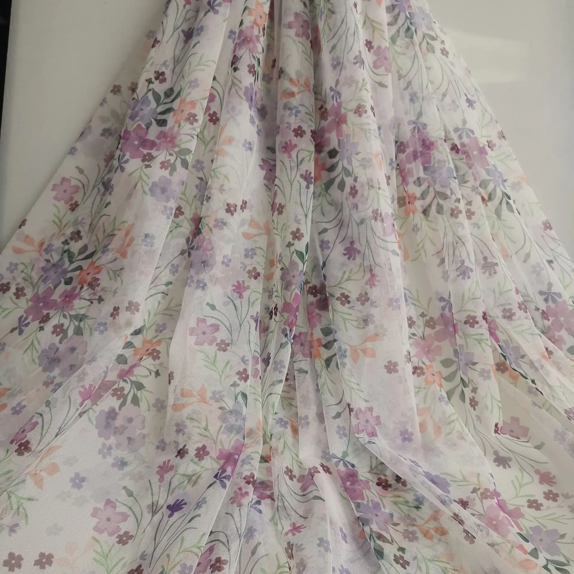 Floral Print Mesh, Flower Digital Printed Tulle, Breathable Summer Dress Fabric, Polyester