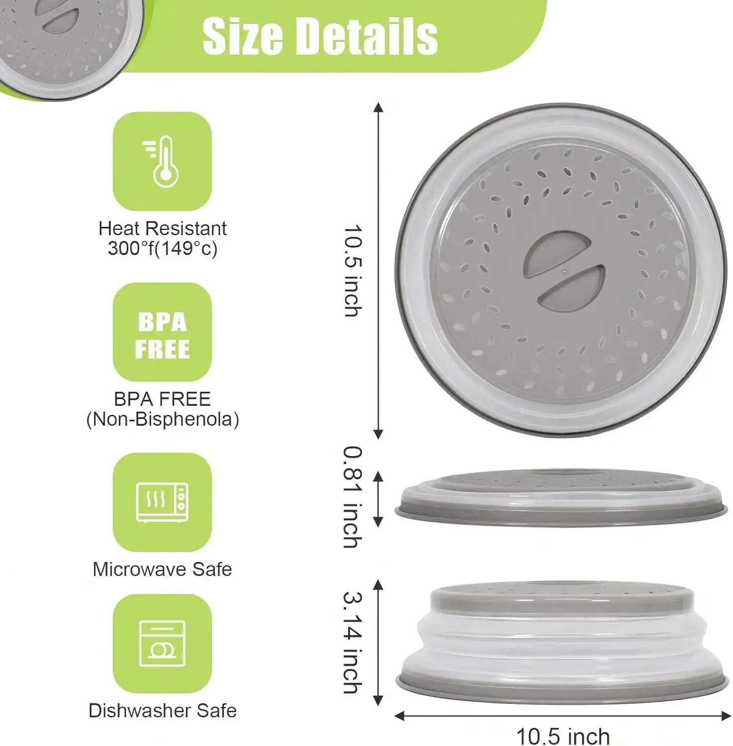 Microwave Splatter Cover For Food, Large Size With Handle - 2 In 1Collapsible & Vented Silicone Splatter Guard Lid - Microwave Plate & Dish Cover Kitchen Gadget For Meal Prep(10.63in*3.15in)