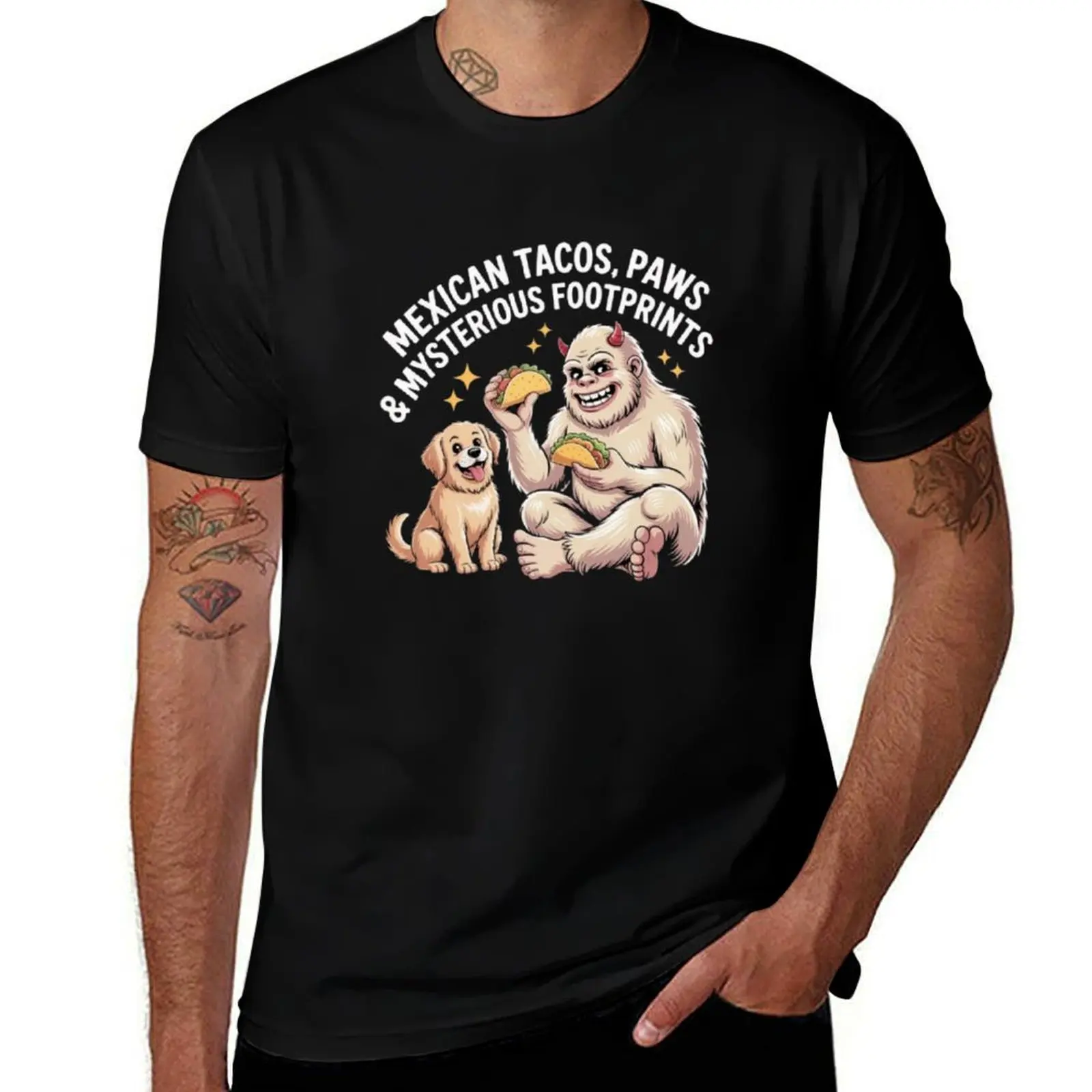 

Mexican Tacos, Paws, and Mysterious Footprints T-Shirt Aesthetic clothing topping t shirt men