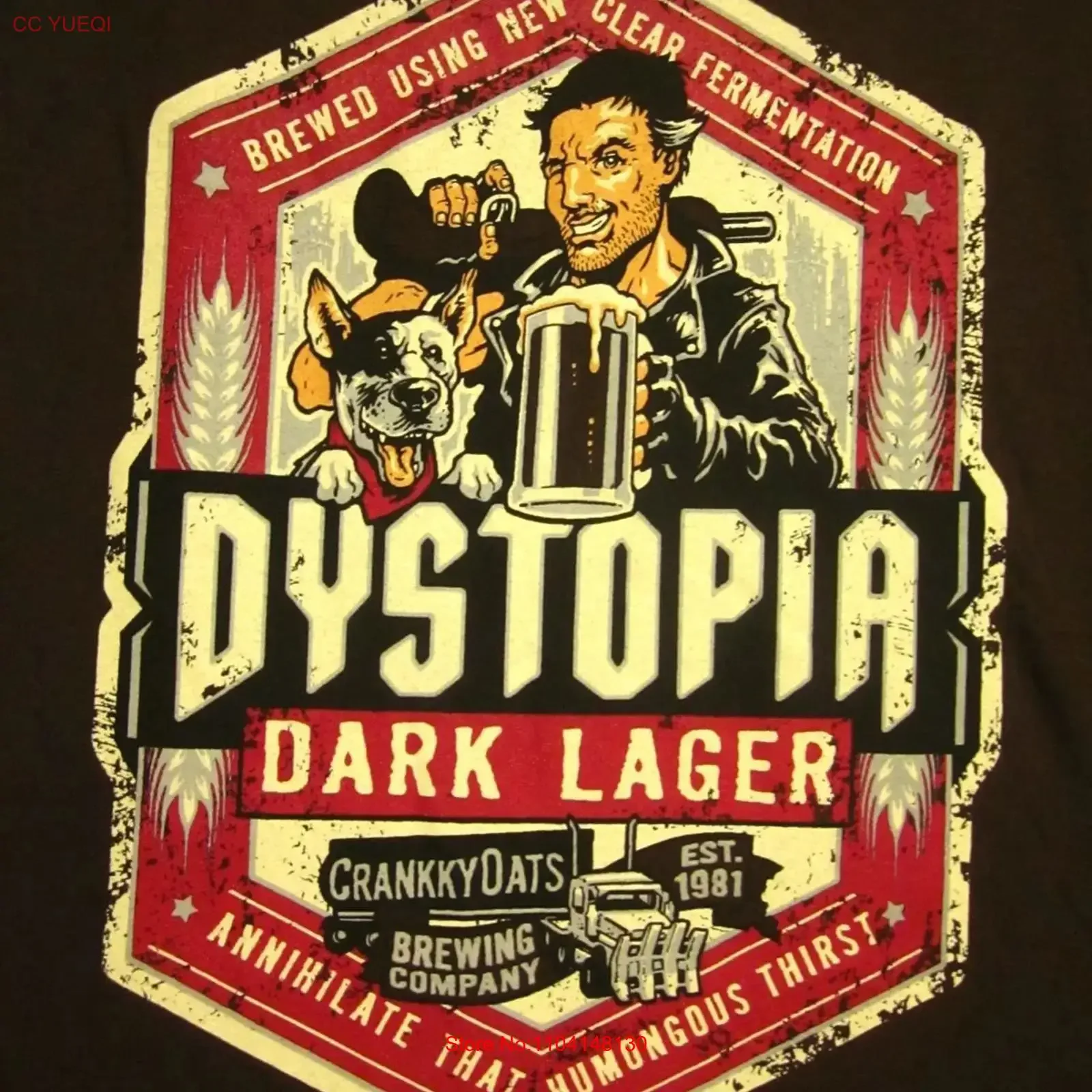 DYSTOPIA DARK LAGER tee XL Crankky Oats Brewing Company T shirt Max Rockatansky vintage Washed homme Comfortable Stylish