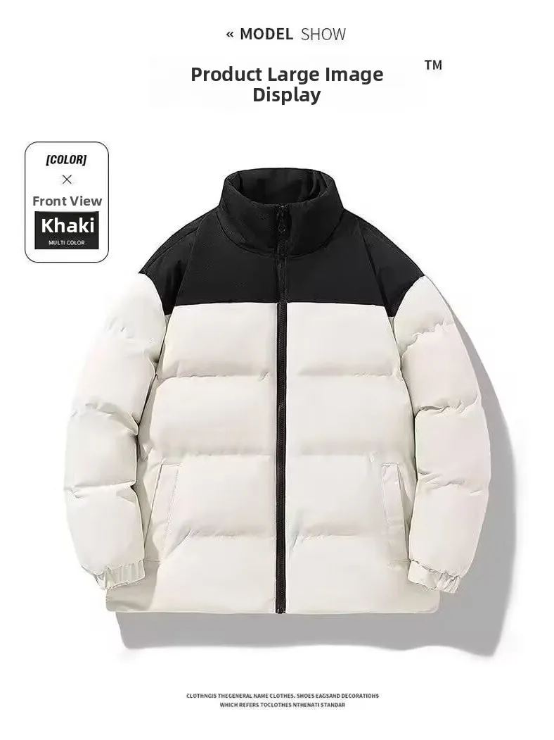 

Trendy Oversized down Cotton Jaet Winter Thiened Warm Loose Bread Sle Coat for Women And Men Stand Collar Zipper Closure