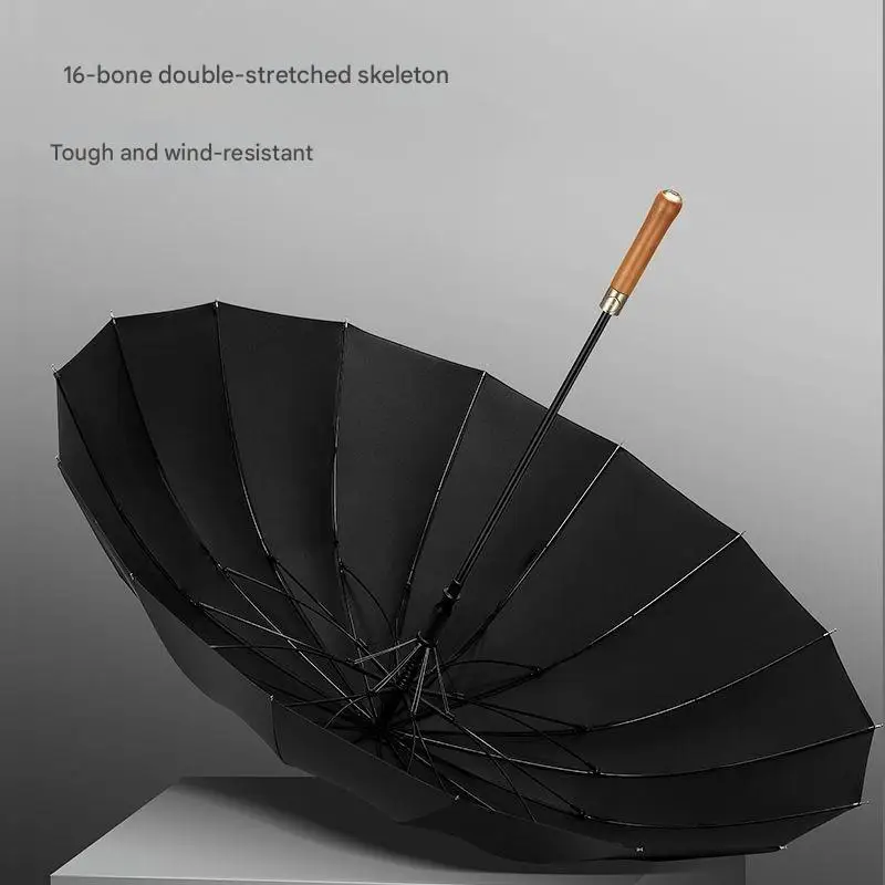 Light Luxury Long Wooden Handle Umbrella Enlarged Thickened Reinforcement Windproof Straight Handle Business Golf Umbrella