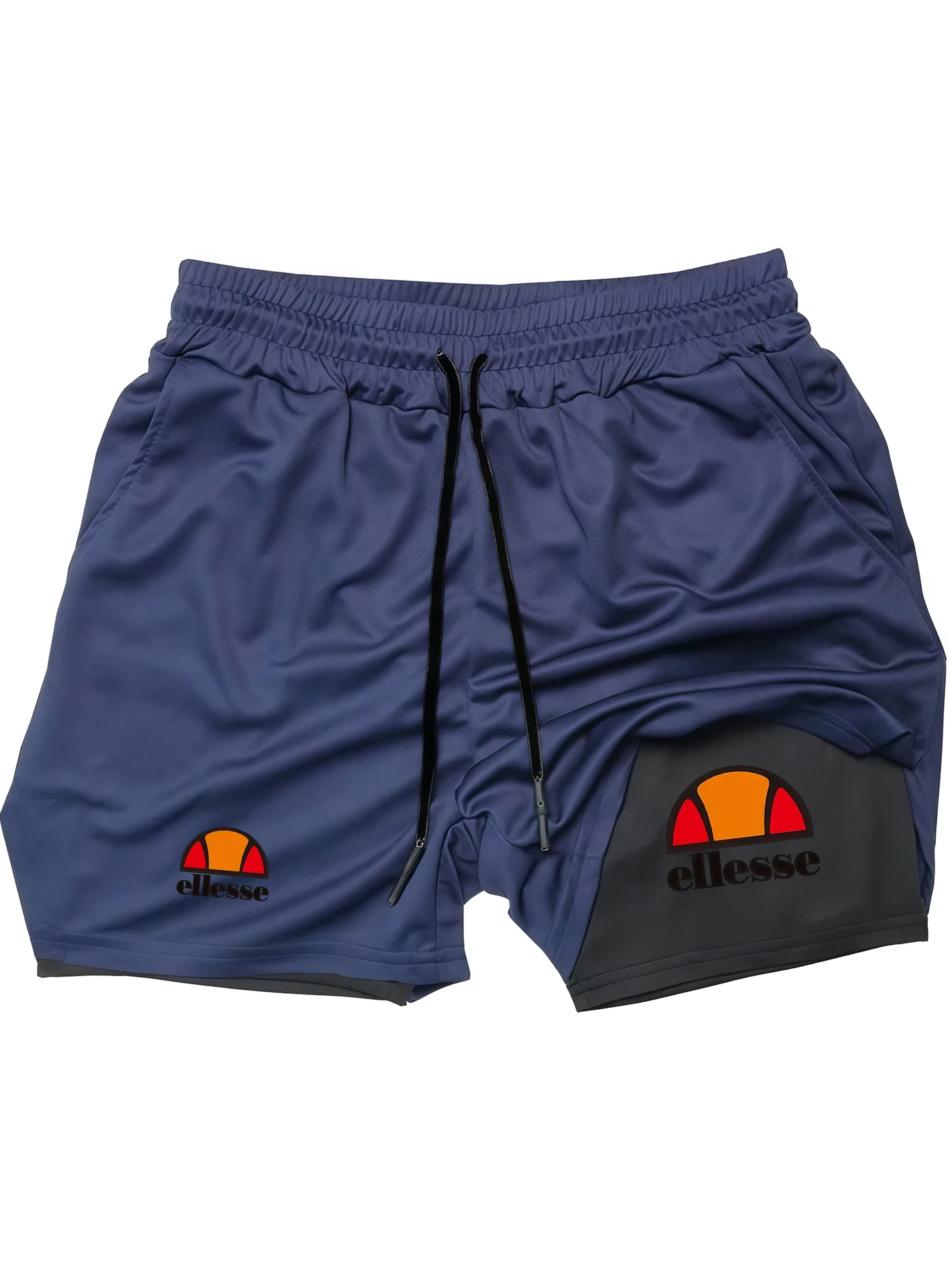 Herren Doppellagige Trainingsshorts Schnelltrocknend Atmungsaktiv Workout Gym Laufen Basketball Locker Sitzende 5 Zoll Sportshorts mit Logo