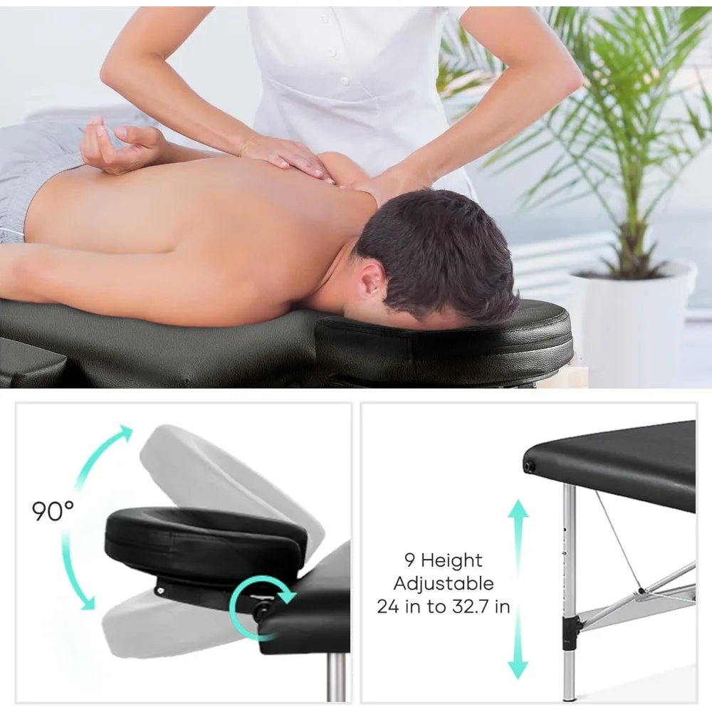 Massage Table Massage Bed Portable, 26 LBs Light Weight 2 Section Foldable Tattoo Bed Facial Care Lash Bed Height Adjustable