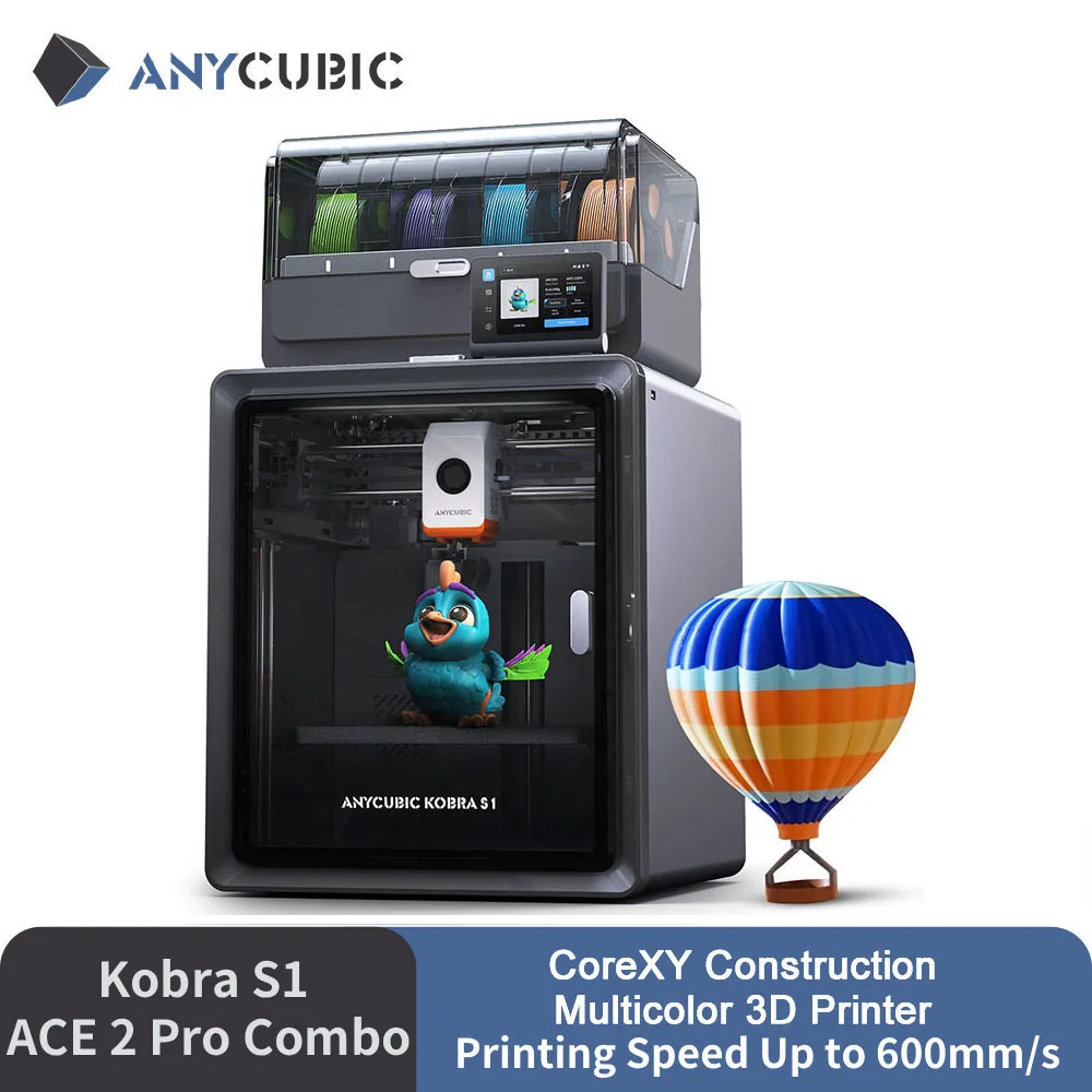 Anycubic Kobra S1 ACE 2 Pro Combo Multi-Color 3D Printer Up to 600mm/s PrintSpeed Auto Leveling CoreXY Structure Direct Extruder