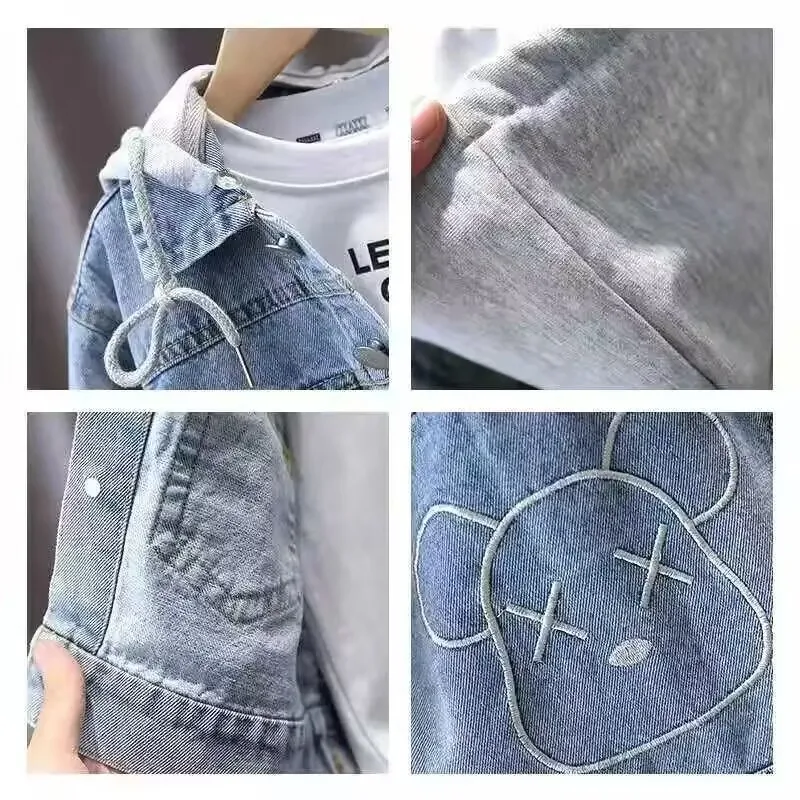 Spring and Autumn Children\'s Denim Coat Korean Version Boys and Girls Hooded Jacket Foreign Style Toddler Baby Jacket Top