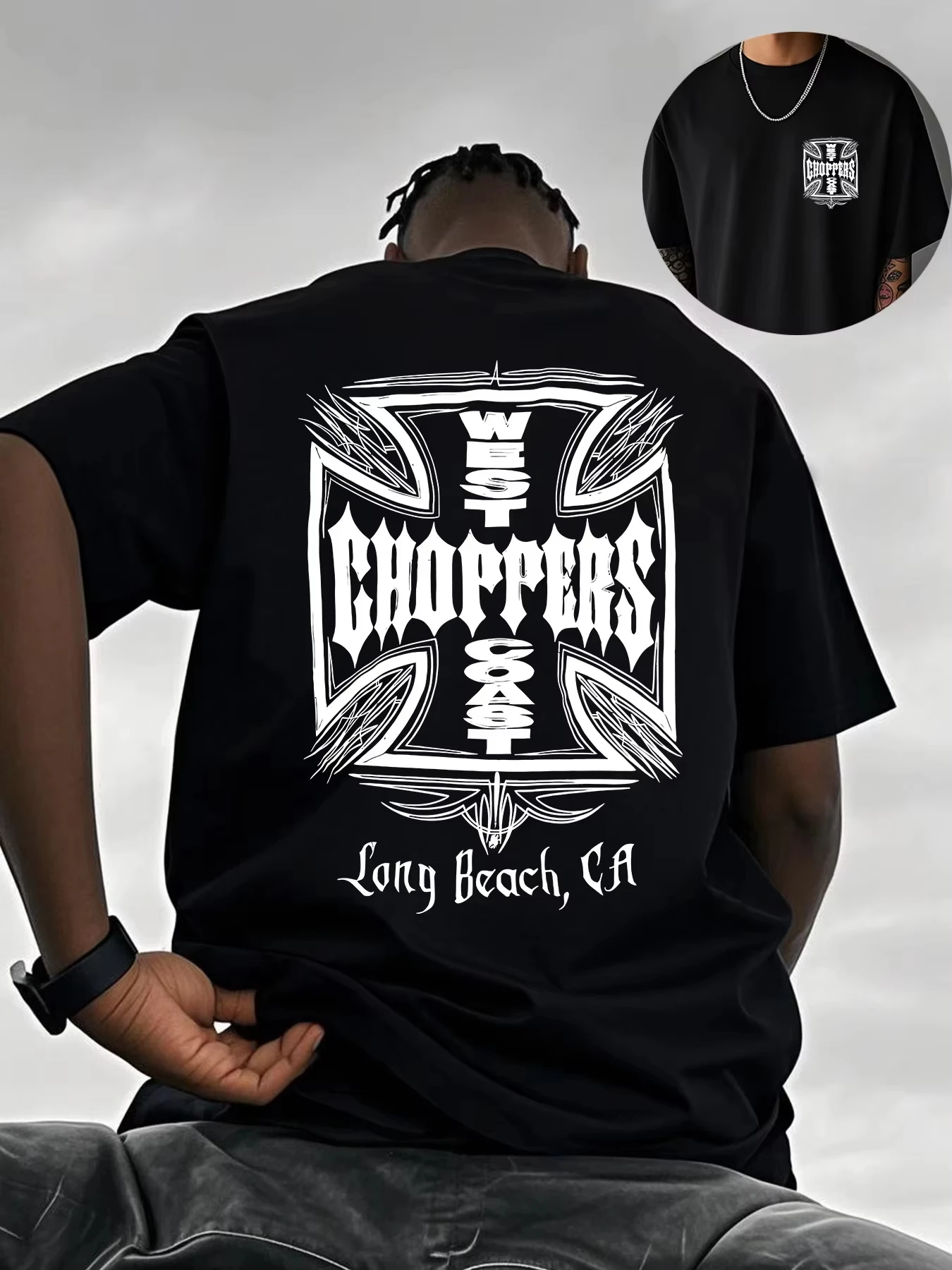 2026 West Coast Style Cross Logo T-Shirt Men Vintage Graphic Print Casual Streetwear Cotton Oversized Unisex high quality
