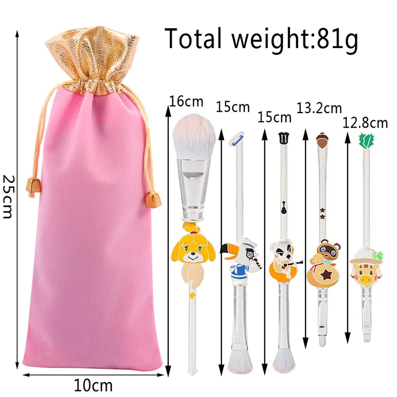 5pcs Cute Cartoon Animal Crossing Brush Set Foundation Eye Makeup Brush Eyeliner Lip Brush Women Face Cosmetic Tool Lovers Gift