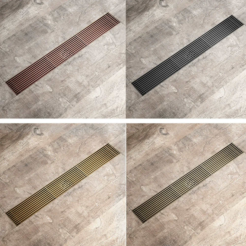 Bathroom Long Brushed Rose Gold Floor Drains Antique Floor Drain Strainer Black Bath Drain SUS304 Brush GoLd Drainers
