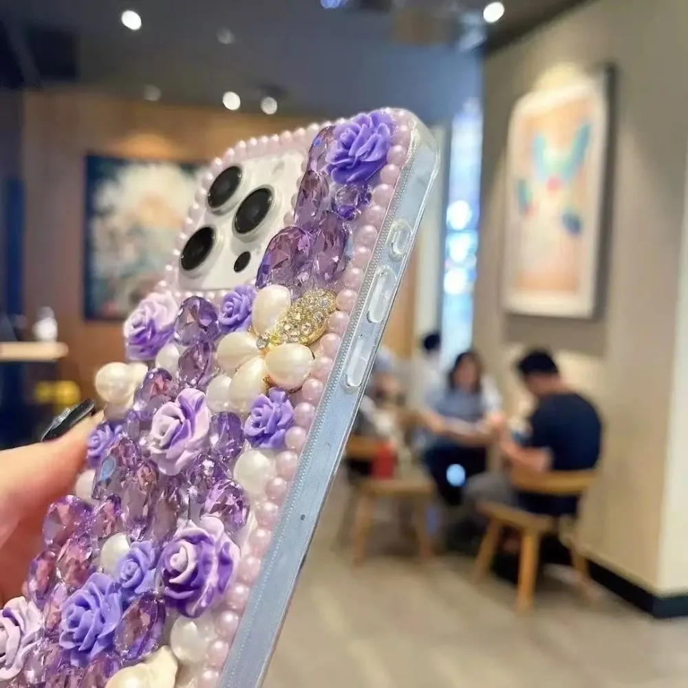 Modische Transparente 3D Diamant-Rosenblumen Handyhülle für Samsung Galaxy S25 S26 Ultra S24 FE S23 Plus S22 S21 S20 Durchsichtige Abdeckung – Detail 4