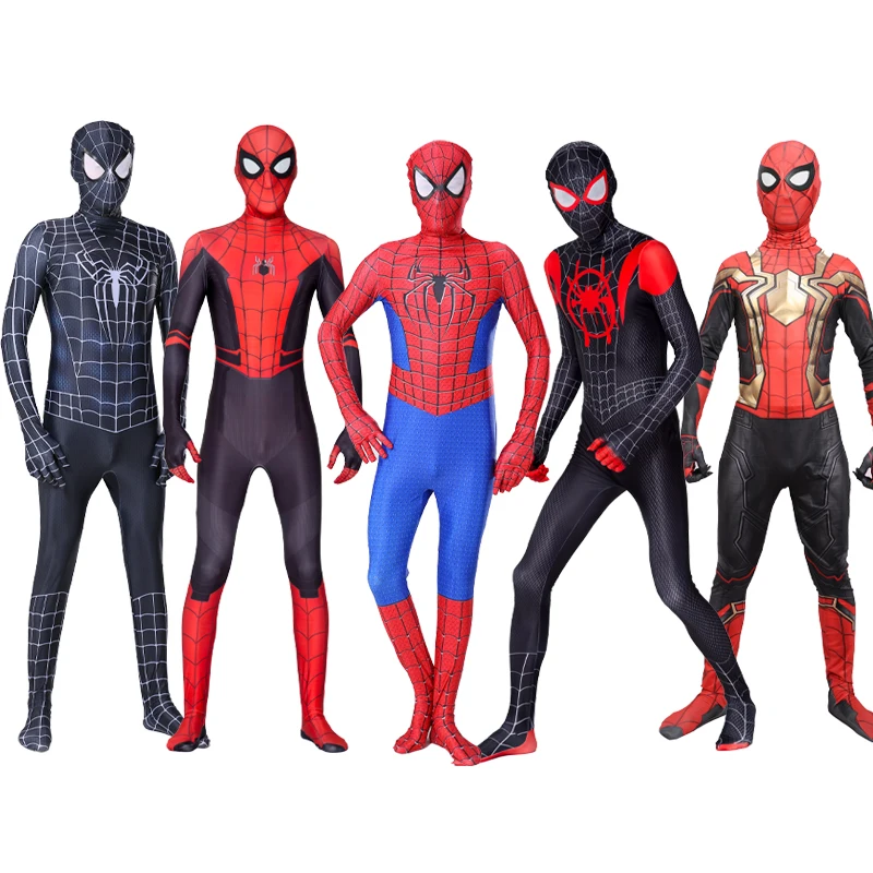 Adult Spiderman Costume Superhero Zentai Jumpsuits for Men Women Cosplay Bodysuit with Headgear Halloween Carnival Outfits