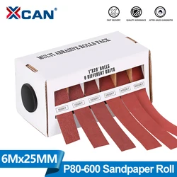 XCAN Grits Sandpaper Roll Emery Sanding Belt Drawable 6 Meter 25mm Width Abrasive Sheets Polishing Belt with Dispenser Cloth