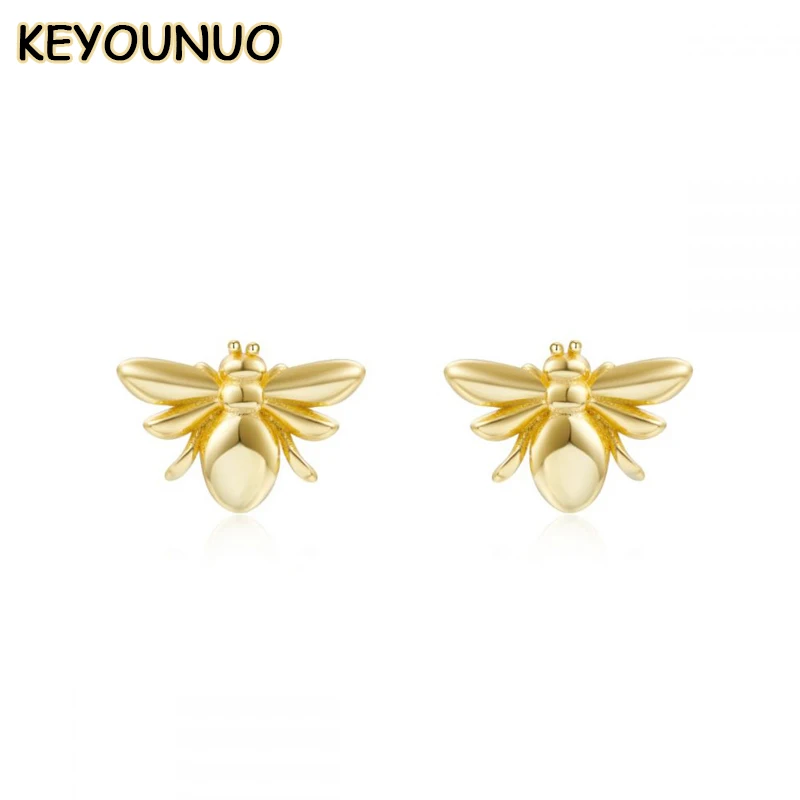 KEYOUNUO-pendientes de tuerca rellenos de oro y plata para mujer, aretes Huggie simples de abeja encantadora, joyería de boda de fiesta de moda, venta al por mayor