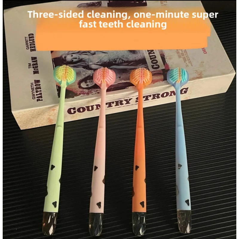 3D crystal handle; three-sided U-shaped soft bristle toothbrush for family and couples oral cleaning and gum care.