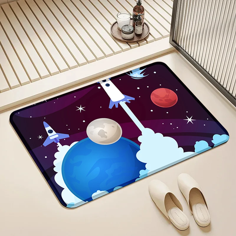 

Rocket Planet Space Door Mat Non-Slip Soft Floor Rug for Home Kids Room Bathroom Kitchen Decor
