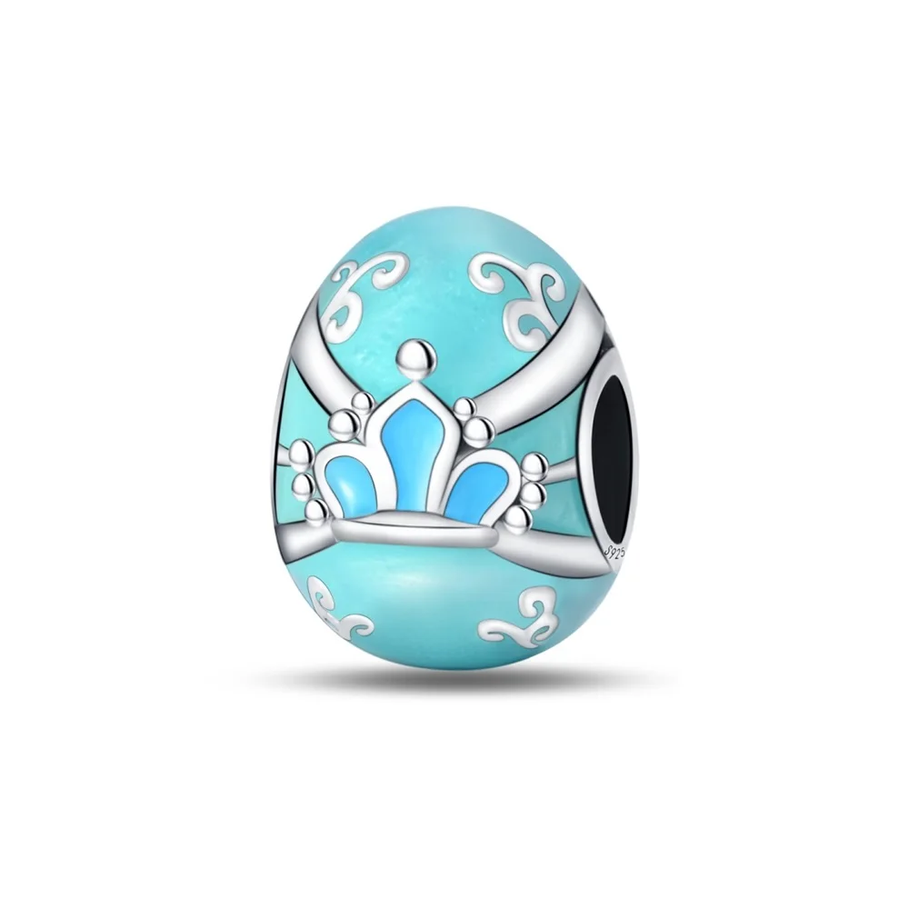 

Sparkling 925 Sterling Silver Blue Crown Glow In The Dark Gift Egg Charm Fit Pandora Bracelet Women's Easter DIY Gift