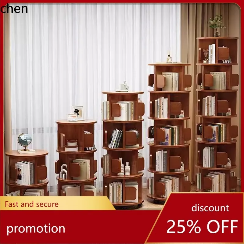 

Cz solid wood rotating bookshelf storage rack for small homes, living room, portable and easy-to-assemble picture book organizer