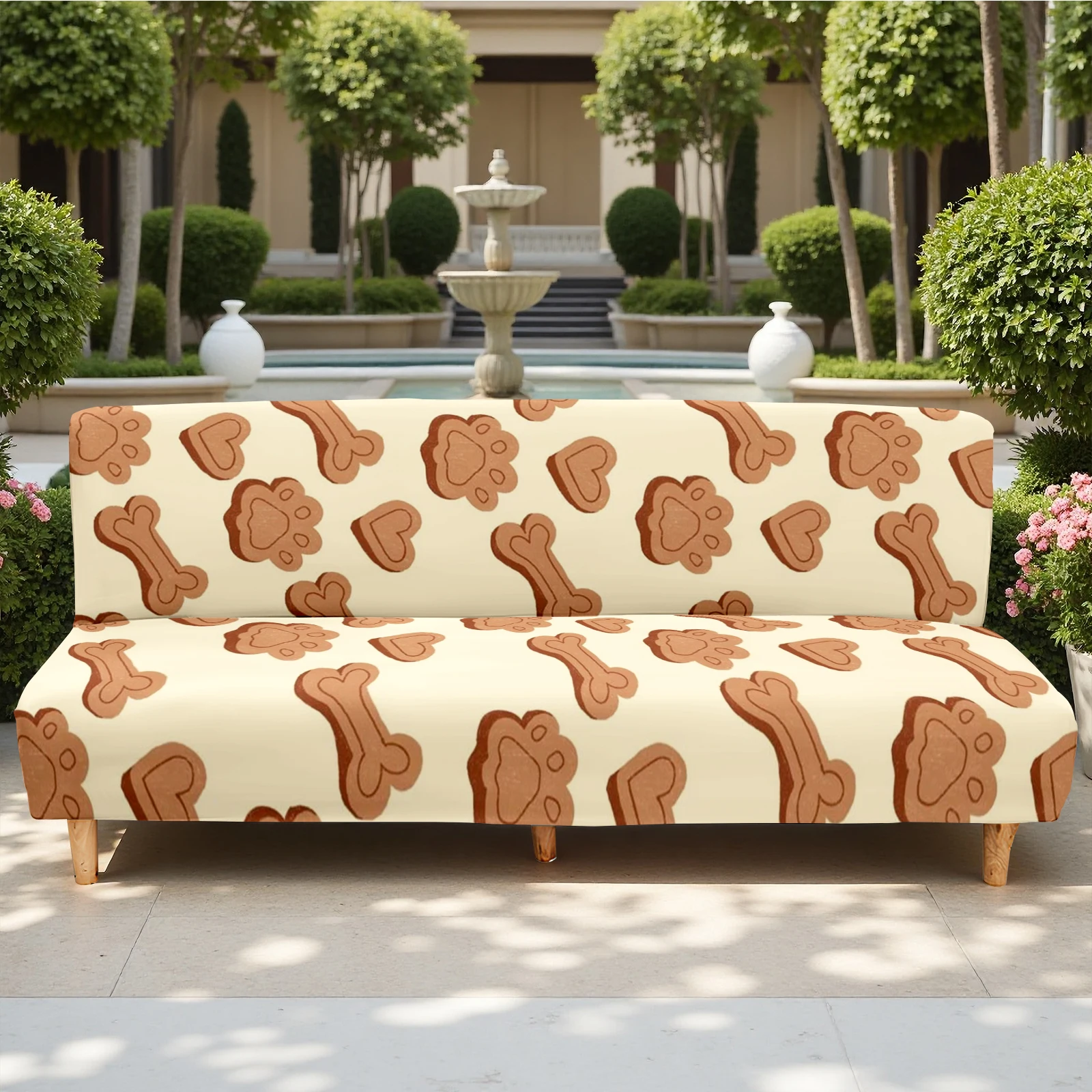Pet - Friendly Dog Paw & Bone Printed Summer Outdoor Sofa Bed Cover, Milk Silk Elastic Slipcover, Machine