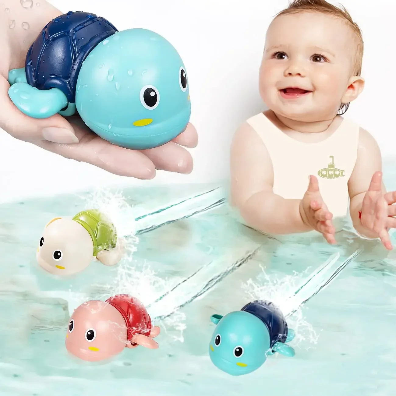 Juguetes de baño para bebé, juguete de agua con cadena clásica, con mecanismo de relojería, Tortuga, ballena, piscina, playa