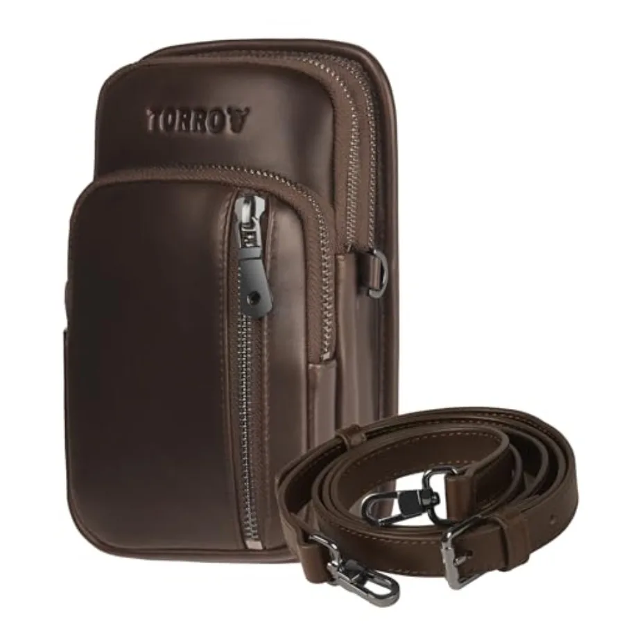 

TORRO Genuine Leather Phone Case with Adjustable Shoulder Strap and Zipped Compartments for Secure Storage in Brown