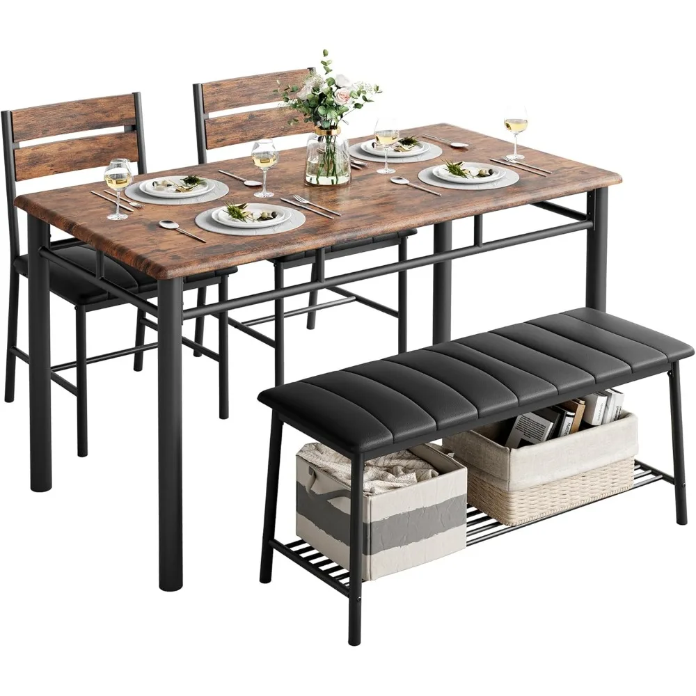 

Dining Table Set for 4, Kitchen Table with Upholstered Bench and 2 Chairs, Kitchen Table and Chairs Set for Small Space, Apartm