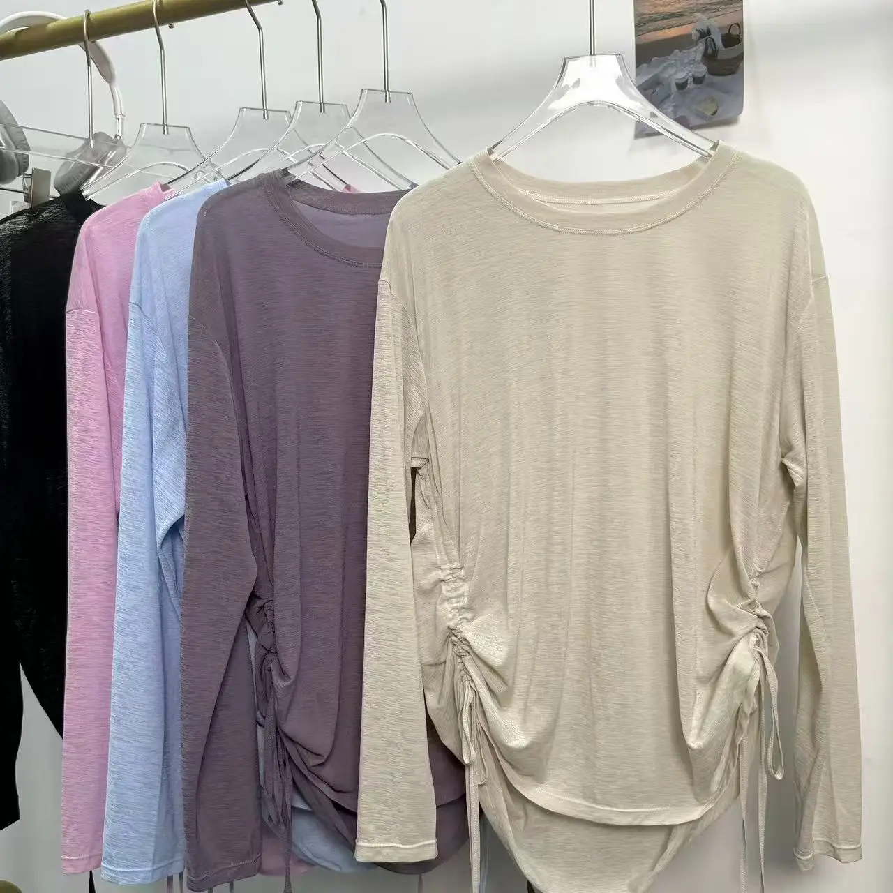 سلوب غزل تي شيرت رياضي الصالة الرياضية اللياقة البدنية الرباط مطوي بلوزة التدريب بيلاتيس المهنية اللياقة البدنية الملابس اليوغا طويلة الأكمام #3