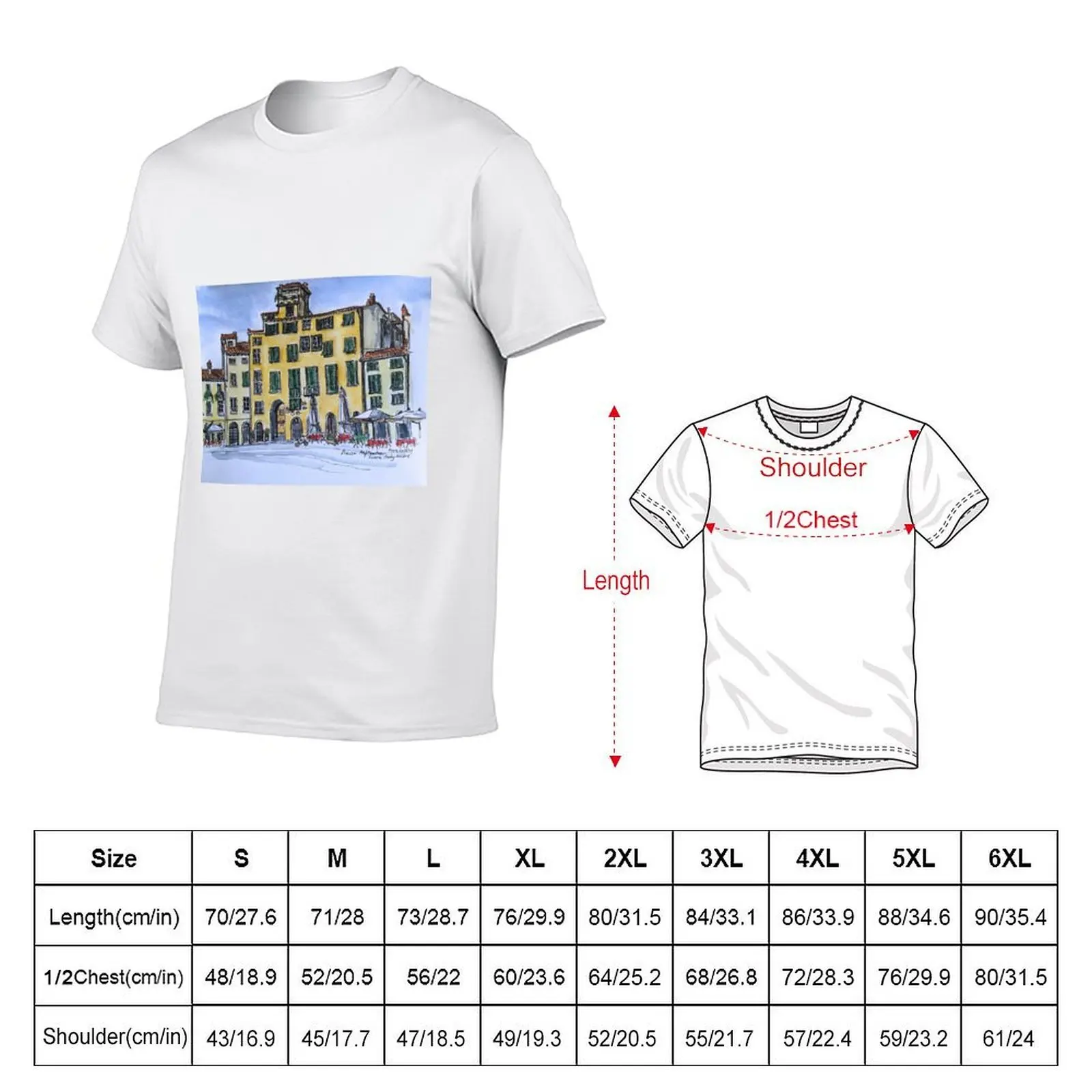 Piazza Anfiteatro Lucca 2015 pen and wash T-Shirt t shirt man casual man t shirt heavy cotton T-Shirt