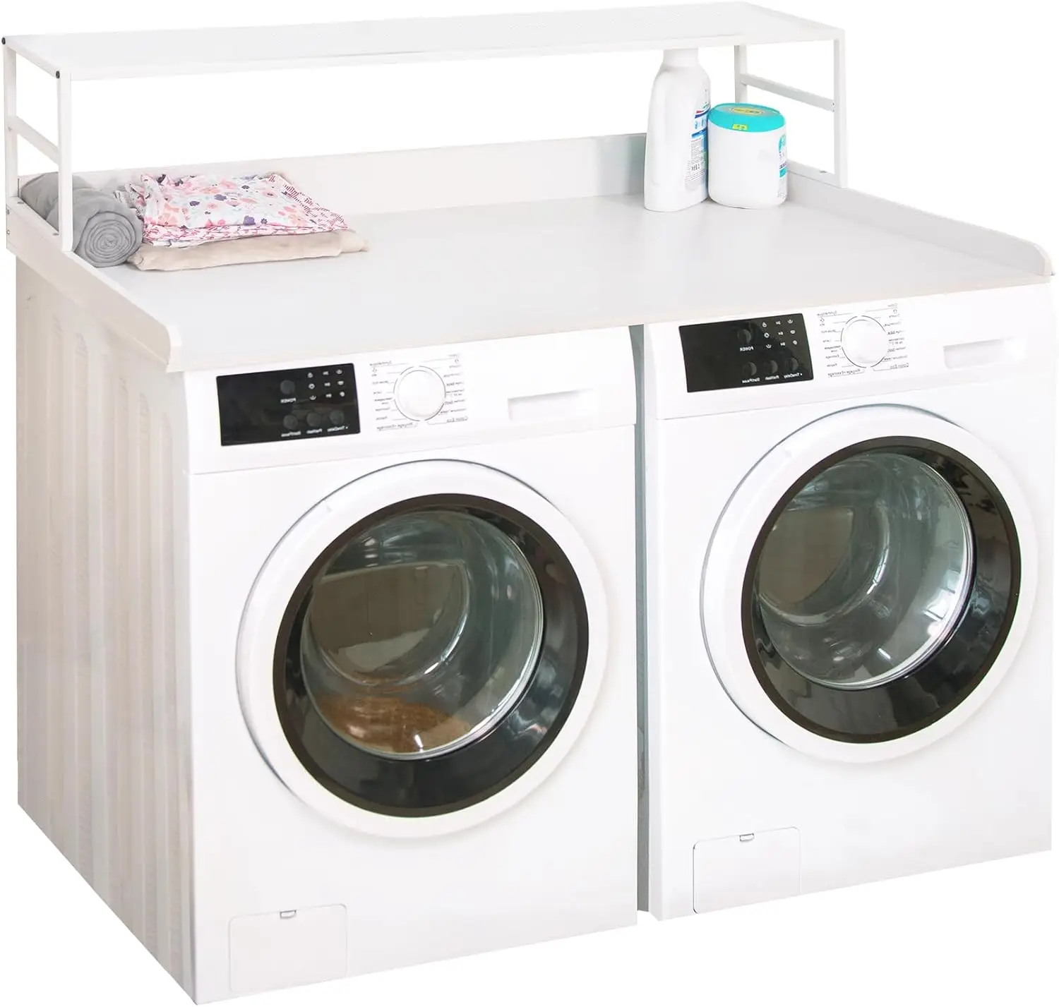 Washer Dryer Countertop For The Top, Wood Washer Dryer Topper With 2-Tier Shelf Universal Fit, Laundry Countertop With Edge